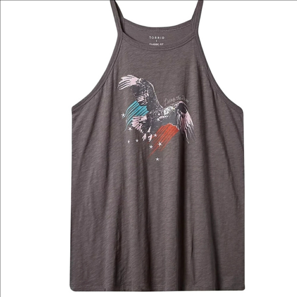 Torrid Slub Tank Hi Neck Classic Fit Living the Dream Grey 2 2X 18 20